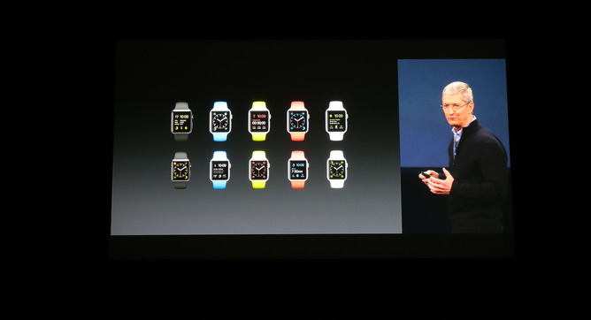 It’s arrived: Tim Cook’s watch of many colours. Kay Nietfeld/EPA