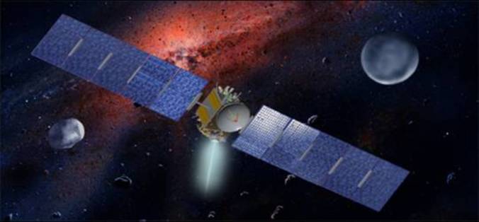 The Dawn spacecraft, equipped with large solar panels to power its electrical engine.  NASA
